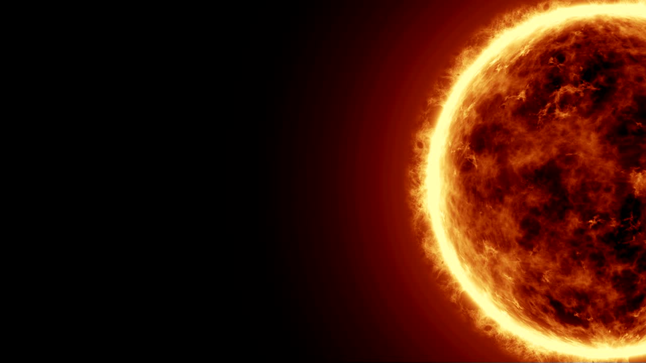 4k superficie solar realista con llamaradas solares, quema del sol aislada en negro con espacio para su texto o logotipo. fondo gráfico de movimiento y animación.