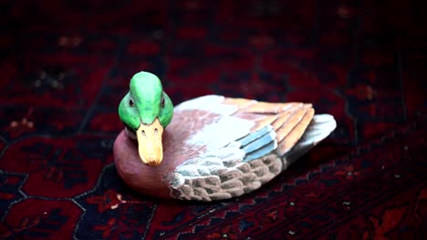 hand carved wooden duck decoy mallard drake - parallax motion