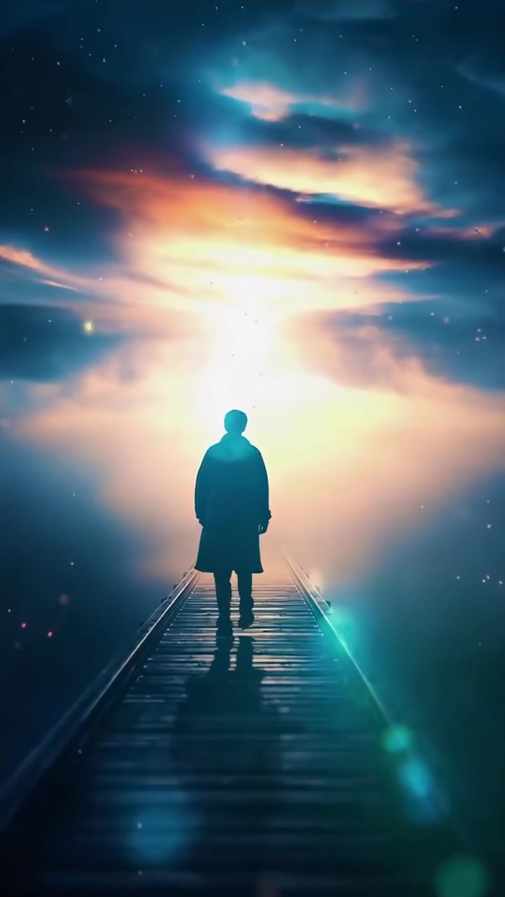 Silhouette of a Person Walking Toward a Bright Light