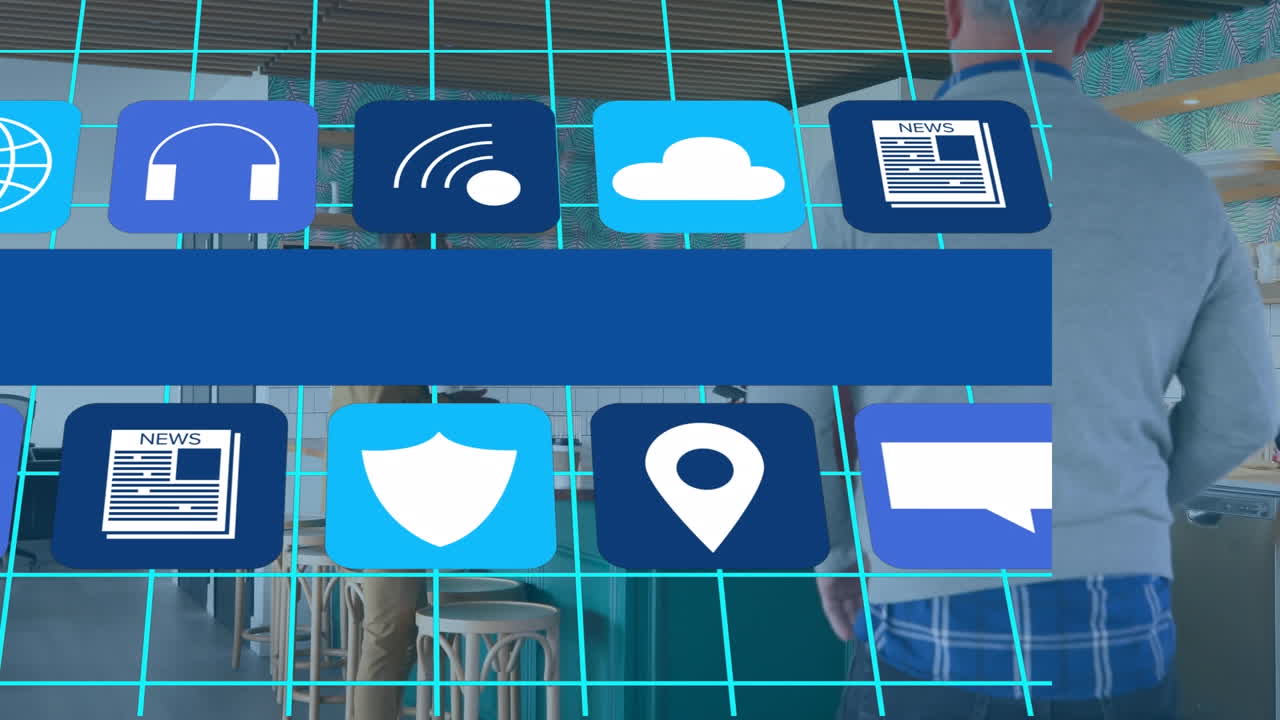 animación de iconos digitales sobre personas de negocios en la oficina