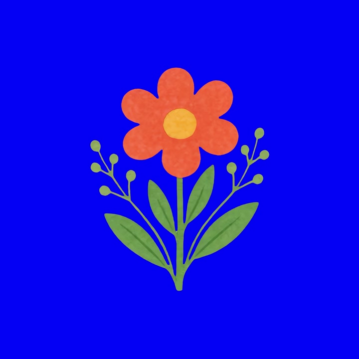 Ilustração Animada de Flor Laranja em Fundo Azul