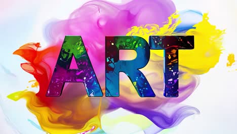 colorful paint splatters create the word art against a clean white background, showcasing vibrant and abstract design elements