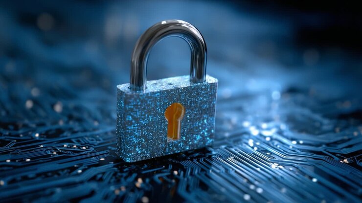A Close-Up View of a Digital Lock on a Circuit Board, Symbolizing Cybersecurity and Data Protection in a Tech-Driven World