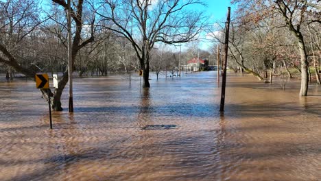 Aerial-flyover-of-a-flooded-creek