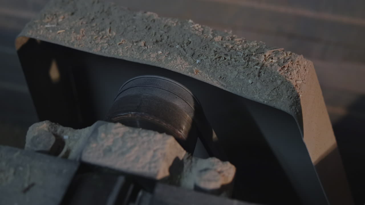 Close-up of an industrial belt machine