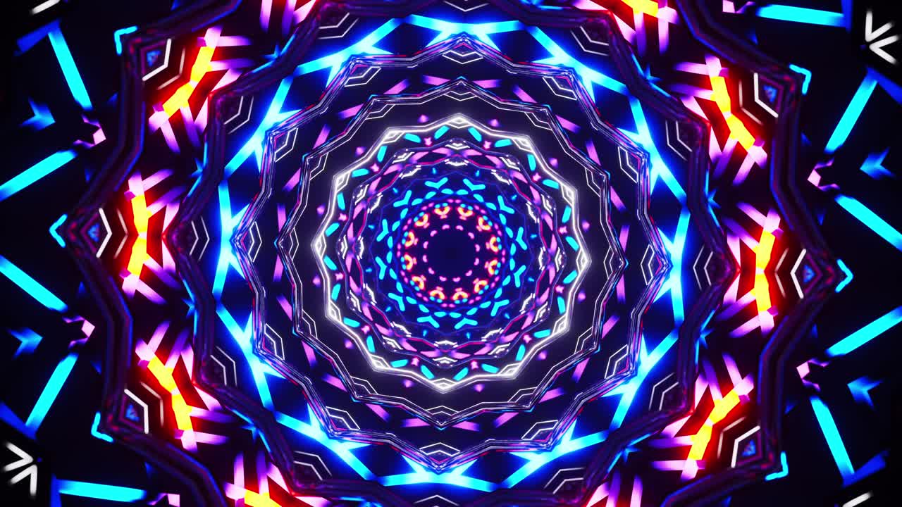 patrón de animación colorido con fondo negro. ciclo de caleidoscopio vj