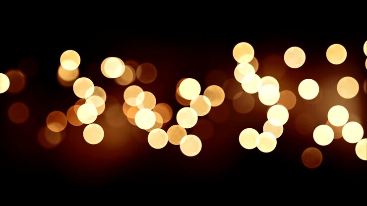 Bellissimo Bokeh Dorato Senza Soluzione di Continuità su Sfondo Nero. Animazione CG di Decorazione con Luci Sfocate, Luminose e Lampeggianti in Loop.