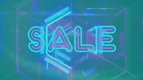 animación del texto de venta y escaneo del alcance sobre el túnel de neón
