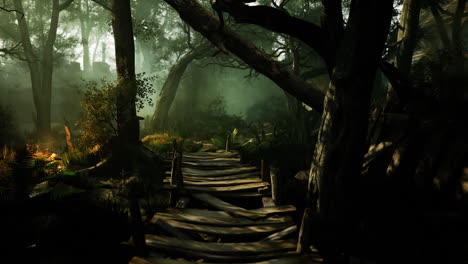a mystical path through the forest