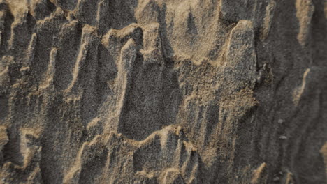 fresco macro de cerca detalles de arena playa de arena patrón abstracto en forma de olas de agua del océano partículas de polvo minúscula cresta detalle especificación super pequeña tierra tierra cangrejo concha partícula estrellas fondo miniatura