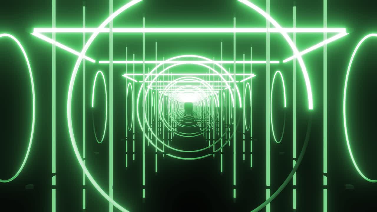 Neon Green Tunnel with Circles and Lines