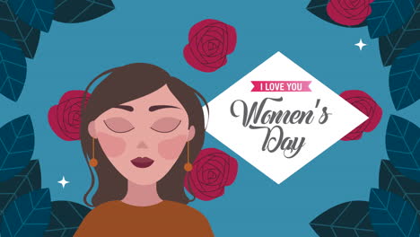 happy womens day card with rosea and woman character