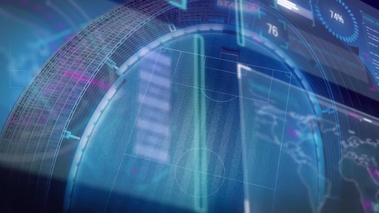 Animation of interface processing data over sports stadium