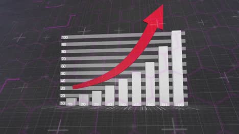 animación del procesamiento de datos financieros con línea roja sobre cuadrícula.