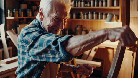 smiling senior woodworker in workshop