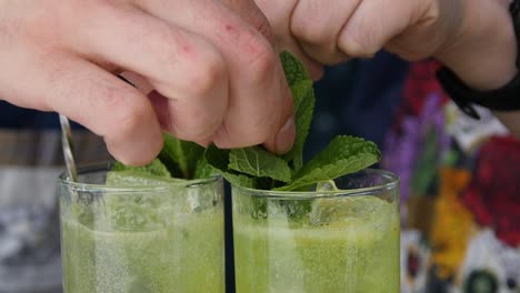 making refreshing cocktails with mint and lemon