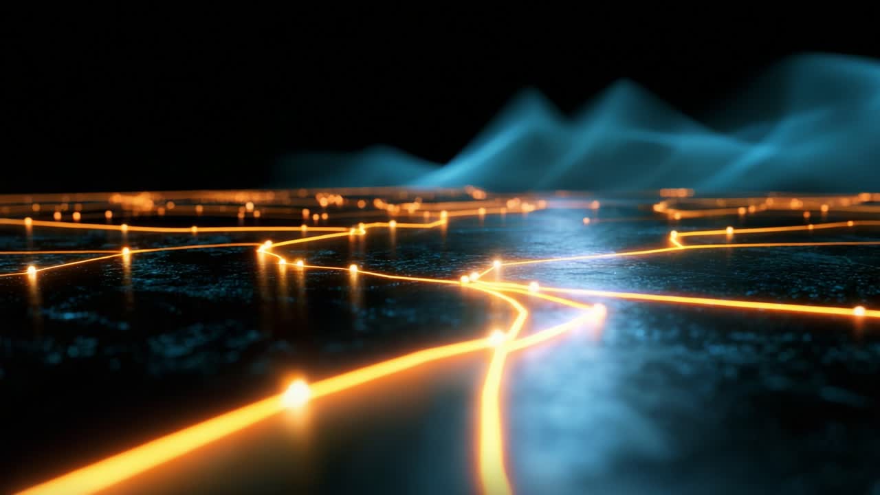 Illuminated Pathways: A Detailed Insight into Neon-like Lines on a Glowing Surface, Revealing Intricate Patterns of Light and Fluid Motion in a Dark Environment