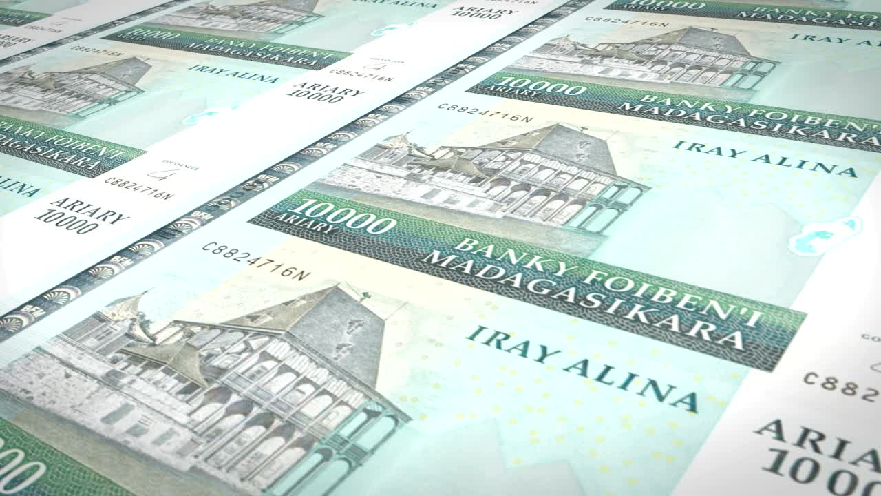 billetes de diez mil ariarios malgaches de madagascar, dinero en efectivo, bucle