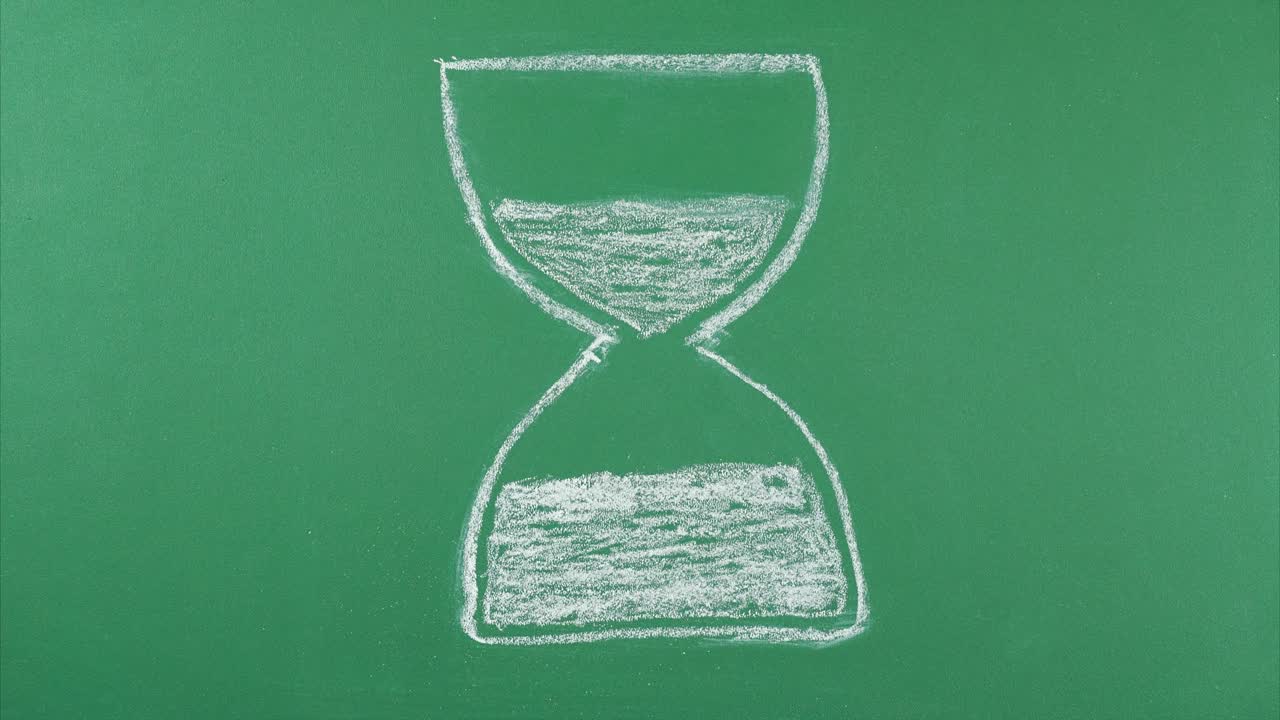 Stop motion, hourglass, time is spilled from top to bottom