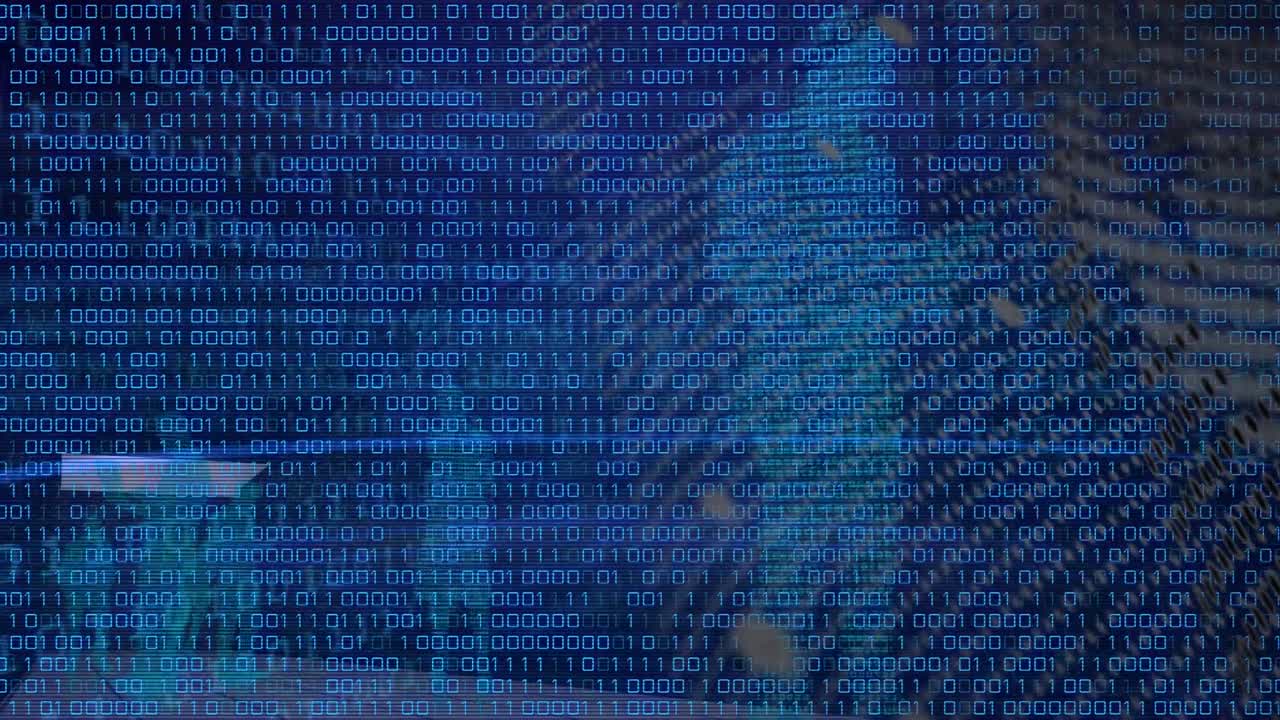 animación del procesamiento de datos sobre un fondo azul