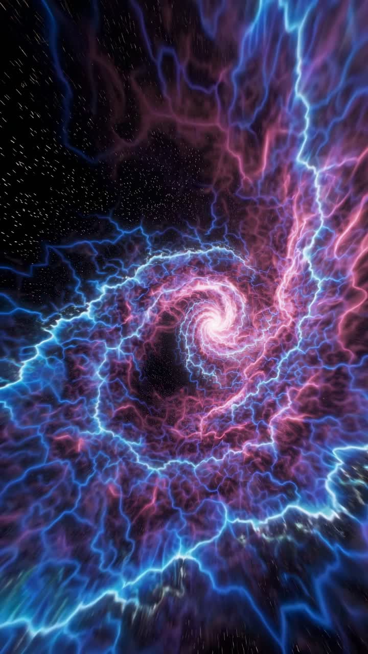 Un’idea video affascinante di una galassia vorticosa con tonalità blu elettrico e rosa