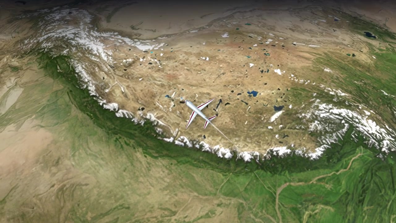 Un'animazione con vista satellitare segue un aereo commerciale che vola da Bangkok a Londra attraverso la Terra.