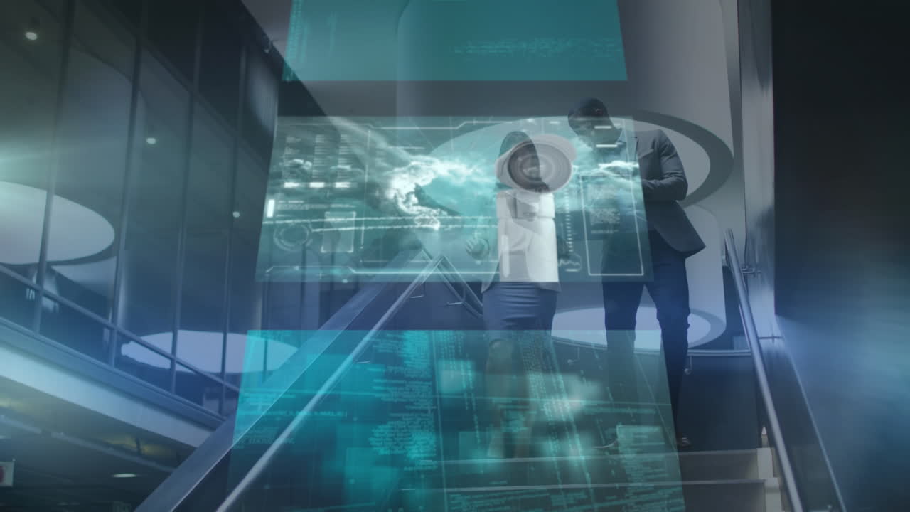 Animation of financial data processing over diverse business people in ...