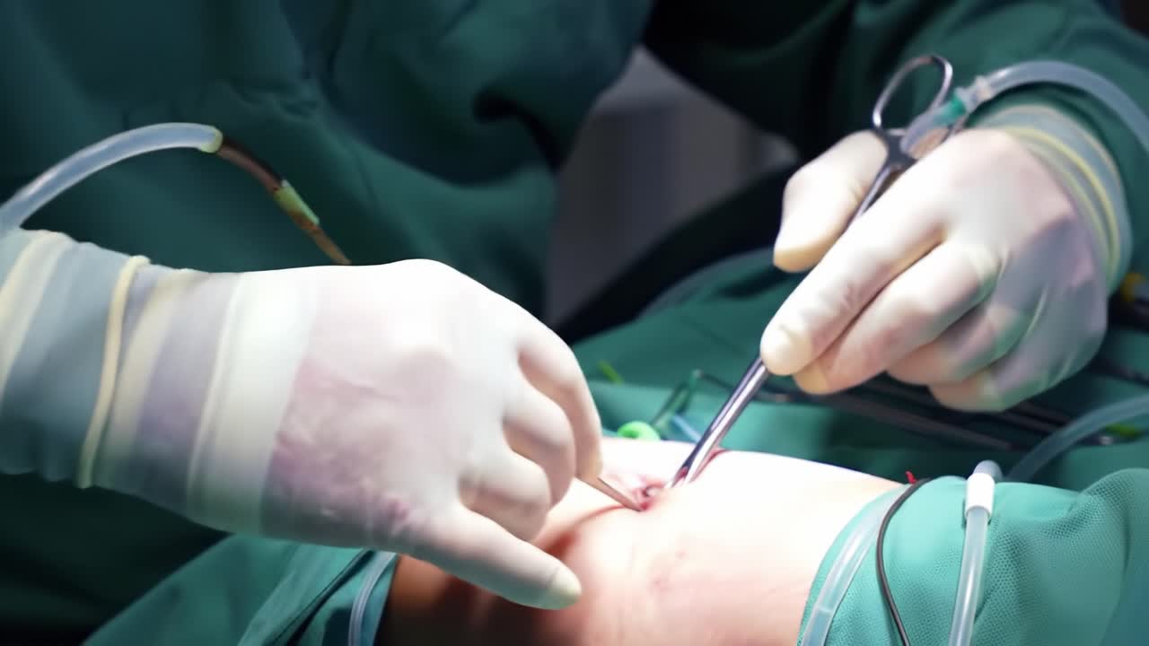 A Surgeon's Precision: Intricate Surgical Procedure Demonstrating Detailed Techniques and Instruments in a Controlled Medical Environment