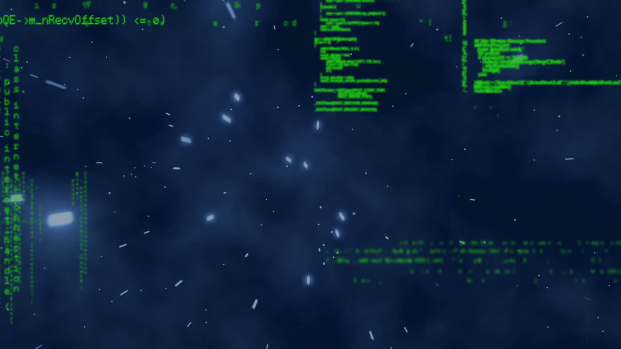 animación del procesamiento de datos sobre franjas brillantes en el fondo