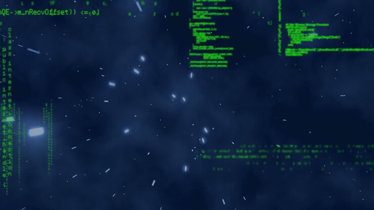 Animation of data processing over glowing stripes in background