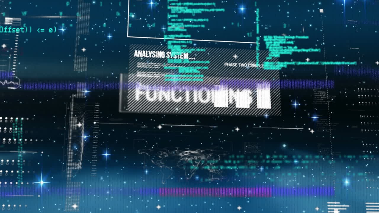 Animation of interference over data processing on black background