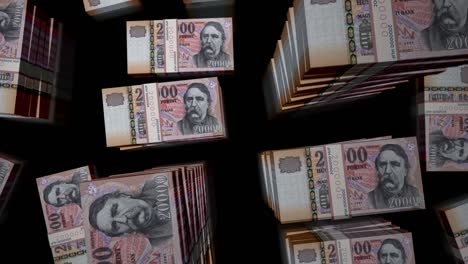 flight over the hungarian forint money banknote packs loop animation