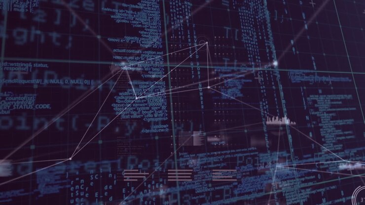 Animation of connections and data processing on digital screen