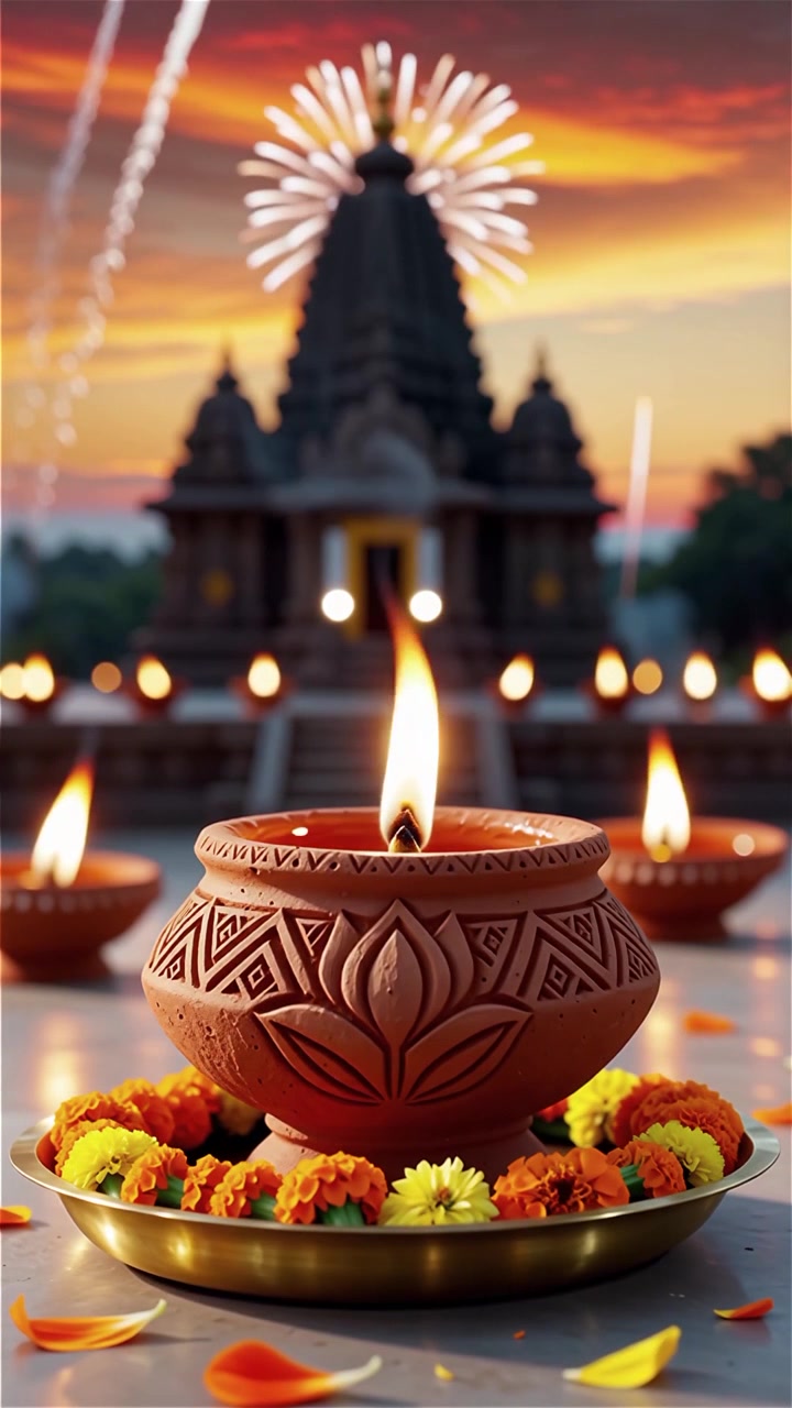Sfondo del Festival Diwali con lanterne e decorazioni tradizionali Diyas.