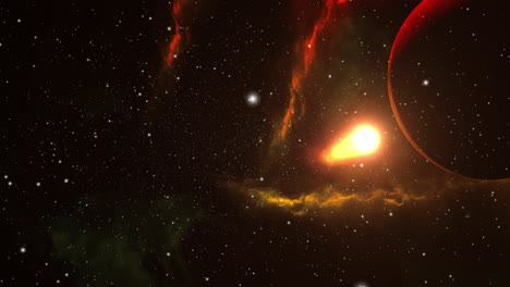nubes de nebulosas y planetas y luz solar en el espacio ultraterrestre