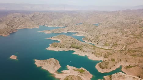 Panoramic-landscape-of-dam-lake-the-mead-water-line-and-climate-change-the-water-disaster-wonderful-landscape-of-natural-view-in-Iran-beautiful-scenic-aerial-view-in-dezful-rural-countryside