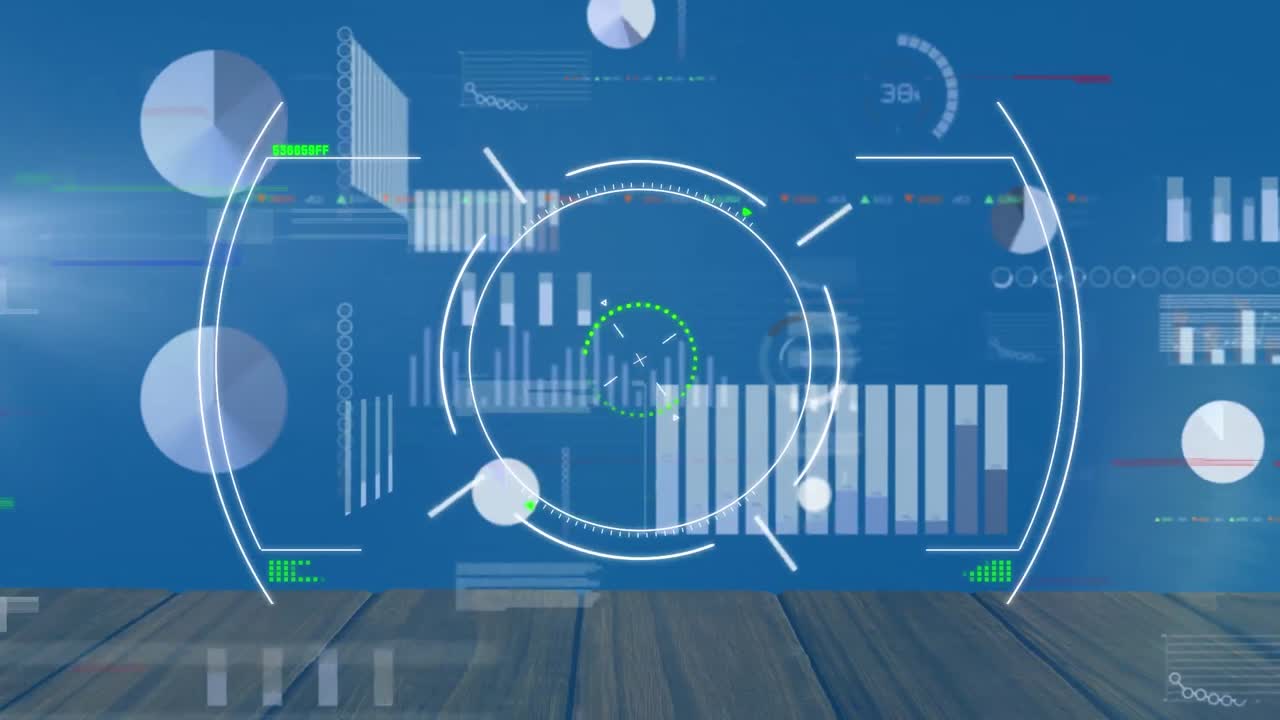 Animation of targeting and diverse data processing over blue background