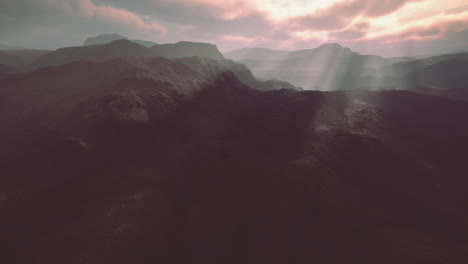 night desert landscape with rocky mountains and sunset