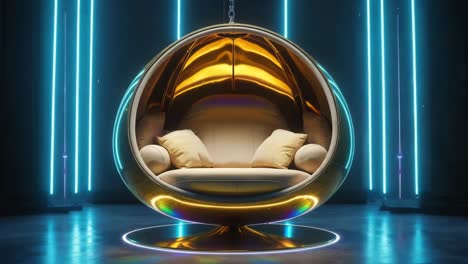 silla de huevo colgante futurista de lujo con luces de neón
