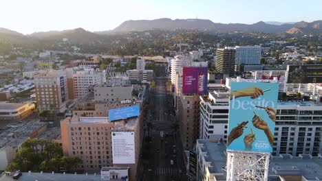 an excellent aerial shot of downtown los angeles california leading up to the capitol records building