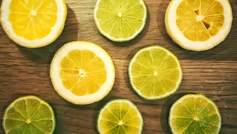 lemon slices over wooden table top view with cinema graphics endless motion