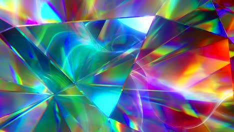 la luz pasa a través de las facetas de un diamante que gira lentamente y crea resplandores repetitivos y colores brillantes del arco iris. dispersión del arcoíris de la luz.