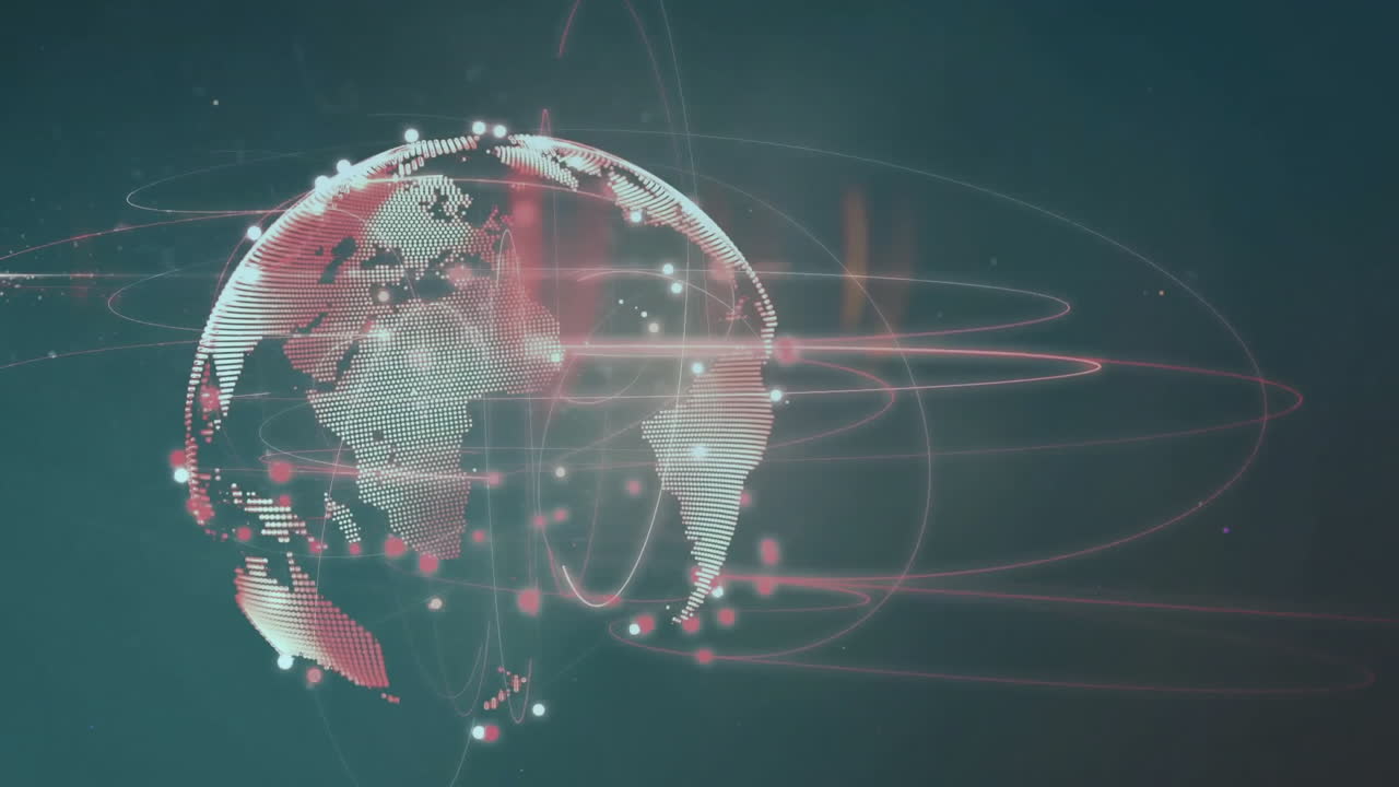 Animation of network of connections with globe over black background