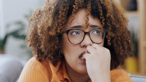 anxiety, worry and nail biting by black woman