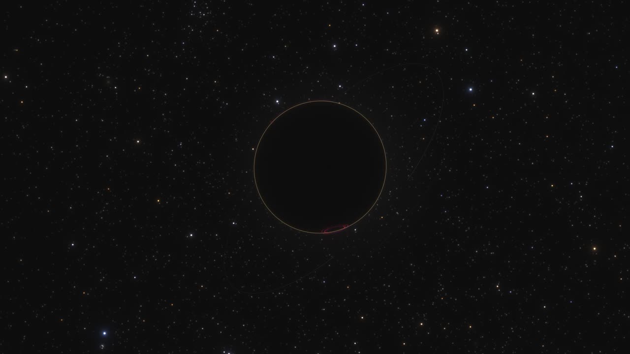 A Gas Giant is silhouetted by the sun, it's Northern Lights glimmering in the darkness on top of a field of stars