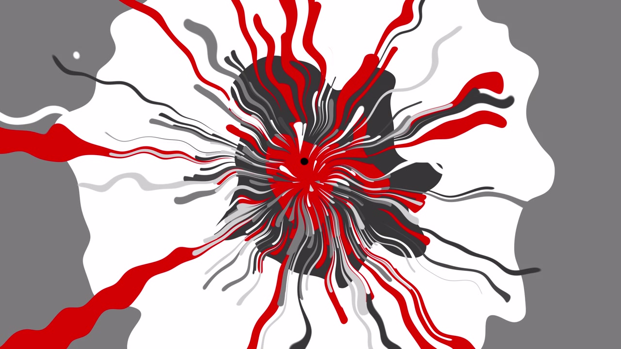 Animazione Astratta Dinamica di Linee Ondulate che Esplodono in Rosso, Bianco e Nero