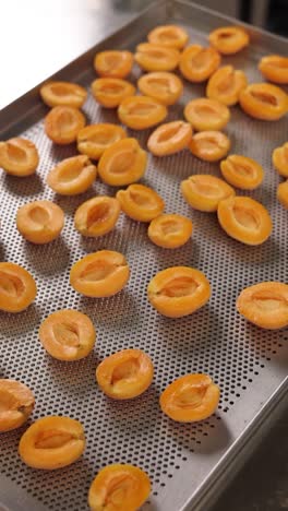 rebanadas de albaricoque secas en una bandeja de metal