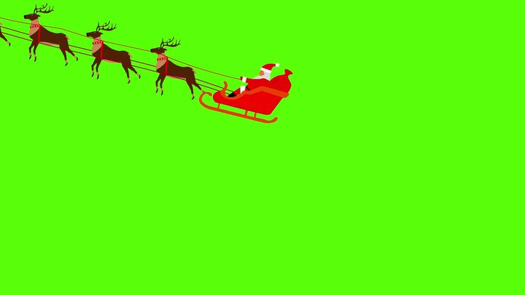 Santa Claus pulled by reindeers on Green screen Chroma key flat animation