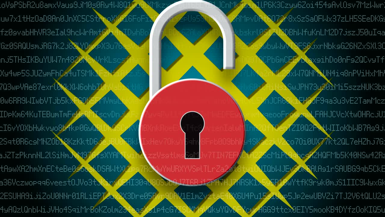 concepto de seguridad de internet, abrir el candado rojo en el fondo de datos digitales.