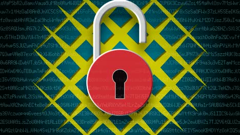 concepto de seguridad de internet, abrir el candado rojo en el fondo de datos digitales.